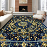 Ultra Soft Area Rug, Non Slip, Stain Resistant, Washable Area Rugs for Living Room, Bedroom, Elegant Circular Sector Area Beige with Tan Accents Anti Slip Design(Blue)