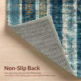 Ultra Soft Area Rug, Non Slip, Stain Resistant, Washable Area Rugs for Living Room, Bedroom, Boho Surfboard Vibes Rug with Hand Drawn Patterns in Indigo and Sunset Gold(Blue)