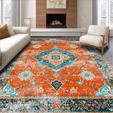 Ultra Soft Area Rug, Non Slip, Stain Resistant, Washable Area Rugs for Living Room, Bedroom, Whimsical Geometric Orange Design(Orange)