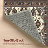 Ultra Soft Area Rug, Non Slip, Stain Resistant, Washable Area Rugs for Living Room, Bedroom, Oval Kitchen with Ornate Tribal(Beige)