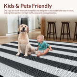 Ultra Soft Area Rug, Non Slip, Stain Resistant, Washable Area Rugs for Living Room, Bedroom, Rustic Tiled Design with Neutral Palette(Black)