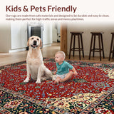 Ultra Soft Area Rug, Non Slip, Stain Resistant, Washable Area Rugs for Living Room, Bedroom, Elegant Distressed Floral Design(Red)