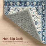 Ultra Soft Area Rug, Non Slip, Stain Resistant, Washable Area Rugs for Living Room, Bedroom, Eclectic Vintage Botanical Design(Blue)