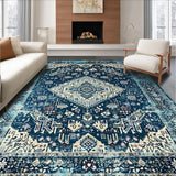 Ultra Soft Area Rug, Non Slip, Stain Resistant, Washable Area Rugs for Living Room, Bedroom, Chic Lattice Pattern in Blue Tones(Blue)