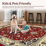 Ultra Soft Area Rug, Non Slip, Stain Resistant, Washable Area Rugs for Living Room, Bedroom, Intricate Vintage Damask Style(Red)