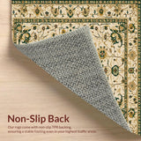 Ultra Soft Area Rug, Non Slip, Stain Resistant, Washable Area Rugs for Living Room, Bedroom, Elegant Beige Area with Intricate Floral Motifs and Green Accents(Beige)