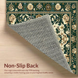 Ultra Soft Area Rug, Non Slip, Stain Resistant, Washable Area Rugs for Living Room, Bedroom, Floral Boho with Smoke & Beige Flair(Dark Green)