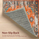 Ultra Soft Area Rug, Non Slip, Stain Resistant, Washable Area Rugs for Living Room, Bedroom, Luxurious Distressed Floral Medallion Touch(Orange)