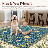 Ultra Soft Area Rug, Non Slip, Stain Resistant, Washable Area Rugs for Living Room, Bedroom, Elegant Oval Area Azure Design(Blue)