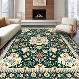 Ultra Soft Area Rug, Non Slip, Stain Resistant, Washable Area Rugs for Living Room, Bedroom, Neutral Boho with Floral Motifs(Dark Green)