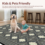Ultra Soft Area Rug, Non Slip, Stain Resistant, Washable Area Rugs for Living Room, Bedroom, Black Ivory Geometric Living Room Area Rug(Black)