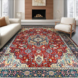 Ultra Soft Area Rug, Non Slip, Stain Resistant, Washable Area Rugs for Living Room, Bedroom, Rustic Vibrant Floral Arrangement(Red)