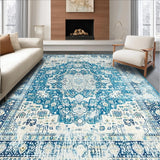 Ultra Soft Area Rug, Non Slip, Stain Resistant, Washable Area Rugs for Living Room, Bedroom, Chic Distressed Teal Geometric Motif(Blue)