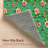 Ultra Soft Area Rug, Non Slip, Stain Resistant, Washable Area Rugs for Living Room, Bedroom, Vintage Floral Bedroom Low Pile Soft Carpet(Green)