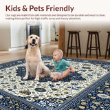 Ultra Soft Area Rug, Non Slip, Stain Resistant, Washable Area Rugs for Living Room, Bedroom, Elegant Area with Sophisticated Blue and Beige Medallion Design for(Blue)