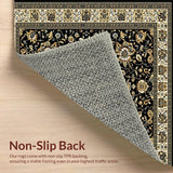 Ultra Soft Area Rug, Non Slip, Stain Resistant, Washable Area Rugs for Living Room, Bedroom, Sophisticated Vintage Floral Design(Black)
