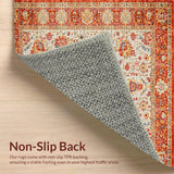 Ultra Soft Area Rug, Non Slip, Stain Resistant, Washable Area Rugs for Living Room, Bedroom, Rustic Floral Tapestry Motif(Orange)