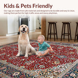 Ultra Soft Area Rug, Non Slip, Stain Resistant, Washable Area Rugs for Living Room, Bedroom, Elegant Low-Pile Medallion Aesthetic(Red)