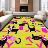 Ultra Soft Area Rug, Non Slip, Stain Resistant, Washable Area Rugs for Living Room, Bedroom, Bold Graphic Black Cat Print(Yellow)