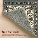 Ultra Soft Area Rug, Non Slip, Stain Resistant, Washable Area Rugs for Living Room, Bedroom, Vintage Inspired Boho Area with Ornate Black and Beige Medallion Motifs(White)
