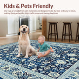 Ultra Soft Area Rug, Non Slip, Stain Resistant, Washable Area Rugs for Living Room, Bedroom, Rustic Blue Toned Geometric Motif(Blue)