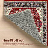 Ultra Soft Area Rug, Non Slip, Stain Resistant, Washable Area Rugs for Living Room, Bedroom, Rustic Vintage Geometric Motif(Red)