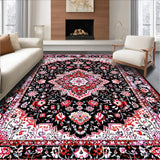 Ultra Soft Area Rug, Non Slip, Stain Resistant, Washable Area Rugs for Living Room, Bedroom, Rustic Low Pile Geometric Motif(Black)