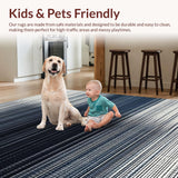 Ultra Soft Area Rug, Non Slip, Stain Resistant, Washable Area Rugs for Living Room, Bedroom, Shadow Stripe: Woven Accent Carpet, Subtle Pattern Design(Black)