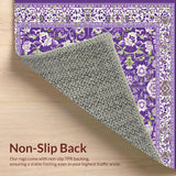 Ultra Soft Area Rug, Non Slip, Stain Resistant, Washable Area Rugs for Living Room, Bedroom, Whimsical Greenery and Petals(Purple)