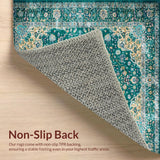 Ultra Soft Area Rug, Non Slip, Stain Resistant, Washable Area Rugs for Living Room, Bedroom, Vintage Teal Floral Medallion(Blue)