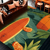 Ultra Soft Area Rug, Non Slip, Stain Resistant, Washable Area Rugs for Living Room, Bedroom, Beach Inspired Surfboard Area Rug with Exotic Tropical Flora(Orange)