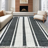 Ultra Soft Area Rug, Non Slip, Stain Resistant, Washable Area Rugs for Living Room, Bedroom, Black and White Striped Rug, Digital Print Design(Black)