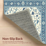 Ultra Soft Area Rug, Non Slip, Stain Resistant, Washable Area Rugs for Living Room, Bedroom, Whispering Winds Traditional Floral Motif with Tranquil Blue & Beige(Ivory)
