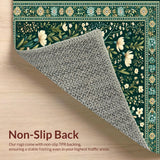 Ultra Soft Area Rug, Non Slip, Stain Resistant, Washable Area Rugs for Living Room, Bedroom, Contemporary Dark Floral Elegance(Green)