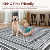 Ultra Soft Area Rug, Non Slip, Stain Resistant, Washable Area Rugs for Living Room, Bedroom, Dynamic Pinstripe Pattern, Crisp Linear Contrasts, Flat Design(Gray)