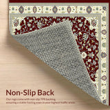 Ultra Soft Area Rug, Non Slip, Stain Resistant, Washable Area Rugs for Living Room, Bedroom, Traditional Medallion Indoor Area in Deep Maroon and Cream(Red)