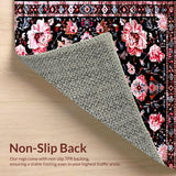 Ultra Soft Area Rug, Non Slip, Stain Resistant, Washable Area Rugs for Living Room, Bedroom, Distressed Vintage Floral Medallion(Black)