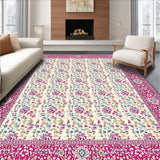 Ultra Soft Area Rug, Non Slip, Stain Resistant, Washable Area Rugs for Living Room, Bedroom, Artistic Pink Garden Motif(Ivory)