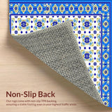 Ultra Soft Area Rug, Non Slip, Stain Resistant, Washable Area Rugs for Living Room, Bedroom, Timeless Mediterranean Tile Classic Azure and Cream Area(Blue)
