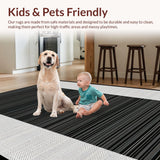 Ultra Soft Area Rug, Non Slip, Stain Resistant, Washable Area Rugs for Living Room, Bedroom, Sleek Earth Tone Linear Patterns(Black)
