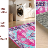 Ultra Soft Area Rug, Non Slip, Stain Resistant, Washable Area Rugs for Living Room, Bedroom, Soft Pastel Geometric Accents(Pink)