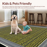 Ultra Soft Area Rug, Non Slip, Stain Resistant, Washable Area Rugs for Living Room, Bedroom, Luxe Graphic Symmetrical Elements(Yellow)