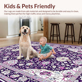 Ultra Soft Area Rug, Non Slip, Stain Resistant, Washable Area Rugs for Living Room, Bedroom, Chic Monochrome Vintage Blossom(Purple)