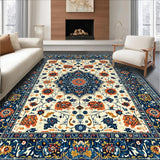 Ultra Soft Area Rug, Non Slip, Stain Resistant, Washable Area Rugs for Living Room, Bedroom, Elegant Textured Floral Composition(Blue)