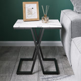 ODIKA Mesa auxiliar blanca, mesas auxiliares pequeñas con textura de mármol para sala de estar, mesitas de noche