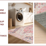Ultra Soft Area Rug, Non Slip, Stain Resistant, Washable Area Rugs for Living Room, Bedroom, Charming Floral Boho Aesthetic(Pink)
