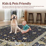 Ultra Soft Area Rug, Non Slip, Stain Resistant, Washable Area Rugs for Living Room, Bedroom, Traditional Navy and Beige for(Blue)