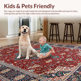 Ultra Soft Area Rug, Non Slip, Stain Resistant, Washable Area Rugs for Living Room, Bedroom, Vibrant Boho Tiled Arrangement(Red)