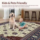 Ultra Soft Area Rug, Non Slip, Stain Resistant, Washable Area Rugs for Living Room, Bedroom, Intricate Geometric Area with Spotted Design and Floral Motifs(Beige)