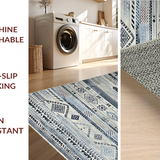 Ultra Soft Area Rug, Non Slip, Stain Resistant, Washable Area Rugs for Living Room, Bedroom, Sleek Modern Gray Patterned Design(Blue)